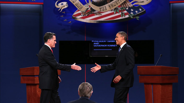 Mitt Romney y Barack Obama debate electoral