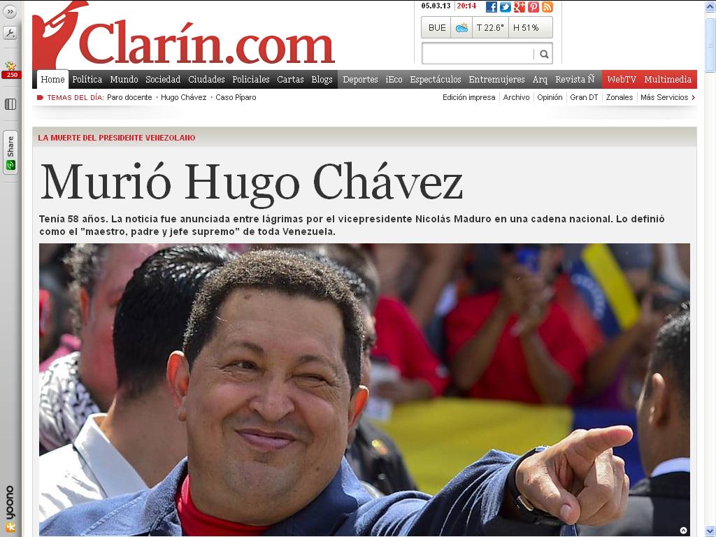 Portada de Clarín de Hugo Chávez