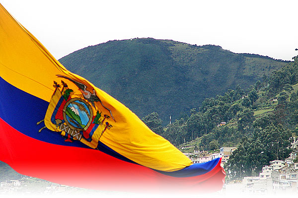 Bandera de Ecuador con paisaje