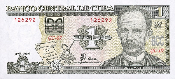 Peso cubano de a 1