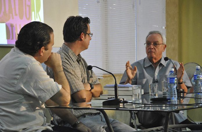 Ellier Ramírez, Eusebio Leal y Luis Morlote, vicepresidente de la UNEAC