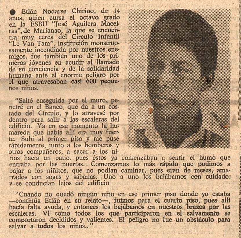 Etián Nodarse, de tan solo 14 años de edad, fue de los primeros en contribuir con las acciones de rescate.