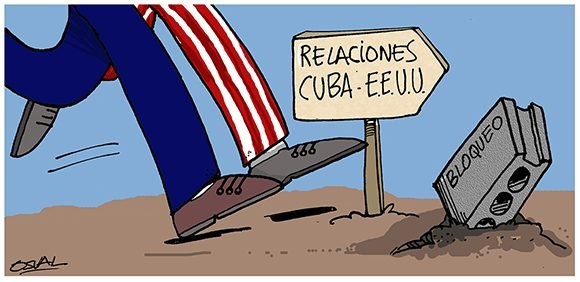Caricatura Bloqueo-Cuba-Estados Unidos